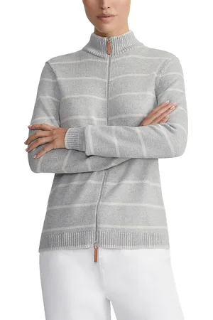 Lafayette 148 New York Striped Zip Front Sweater