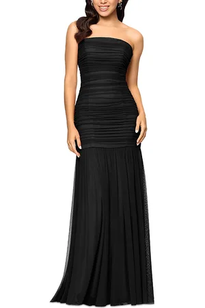 Aqua Pleated Strapless Drop Waist Long Dress