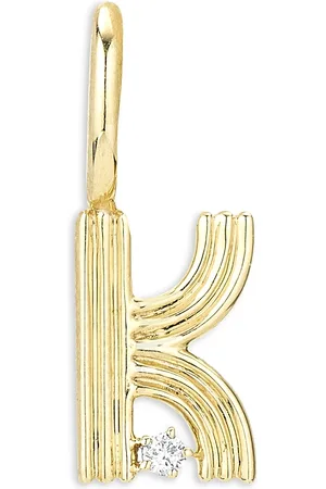 Adina Reyter 9K Yellow Gold Diamond Groovy Initial Charm Pendant
