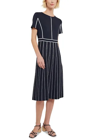 Misook Contrast Piping Jewel Neck A Line Dress