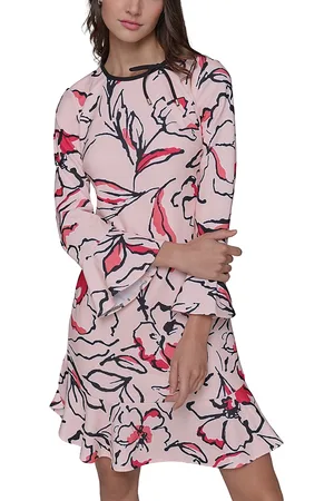 Karl Lagerfeld Printed Bow Neck Flounce Dress
