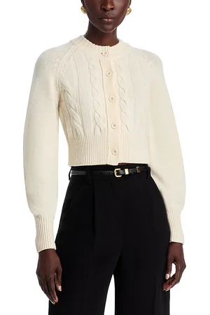 Toccin Rita Wool Blend Crewneck Cable Knit Cardigan Sweater