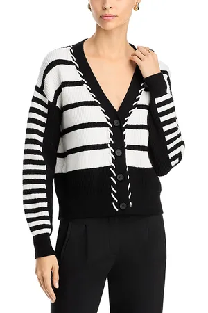 ELIE TAHARI Striped Whipstitched Cardigan