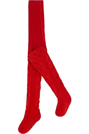 Deux par Deux Unisex Tights with Bow Jacquard Red