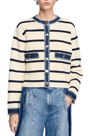 Sandro Striped Cardigan with Denim Detail