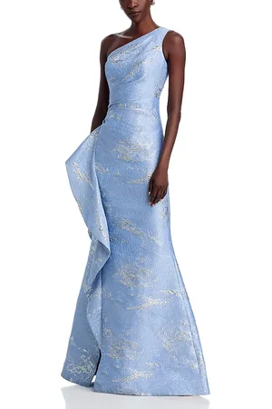 Teri Jon by Rickie Freeman Metallic Jacquard One Shoulder Gown