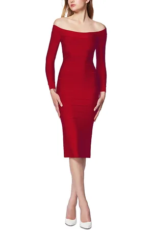 Hervé Léger Icon Scoop Neck Midi Dress