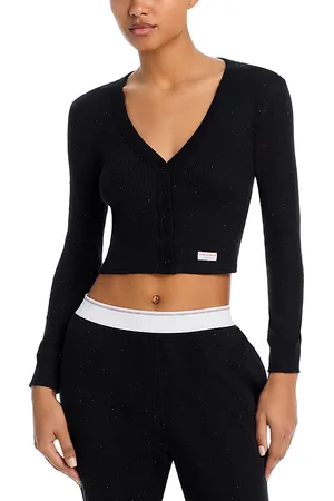 Alexander Wang Crystal Hotfix Waffle Cardigan