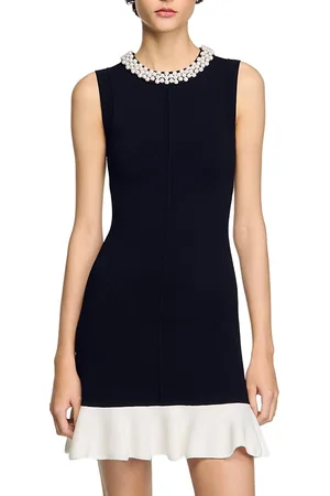 Sandro Short Knit Dress with Beaded Neck
