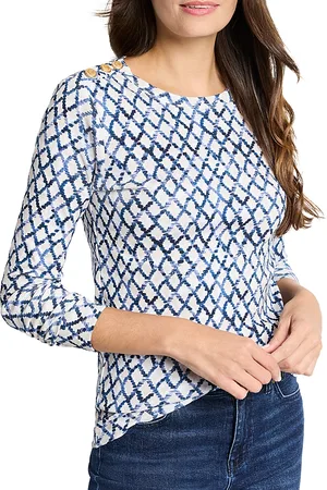 NZT by NIC+ZOE Denim Diamonds Button Shoulder Tee