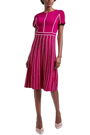 Misook Contrast Piping Jewel Neck A Line Dress