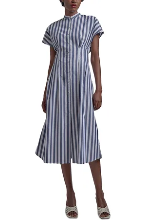 Misook Stand Collar Button Front Midi Dress