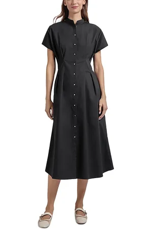 Misook Stand Collar Button Front Midi Dress