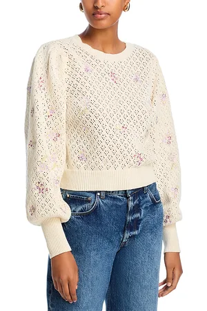 Aqua Floral Pointelle Long Sleeve Sweater
