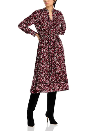 ELIE TAHARI Printed Long Sleeve Belted Midi Dress