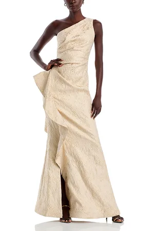 Teri Jon by Rickie Freeman Metallic Jacquard One Shoulder Gown
