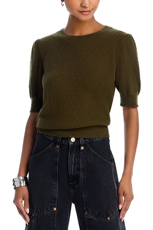 Frame Cashmere Pointelle Puff Sleeve Sweater