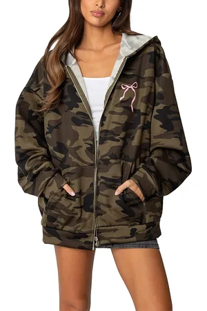 Edikted Camo Oversized Bow Detail Hoodie