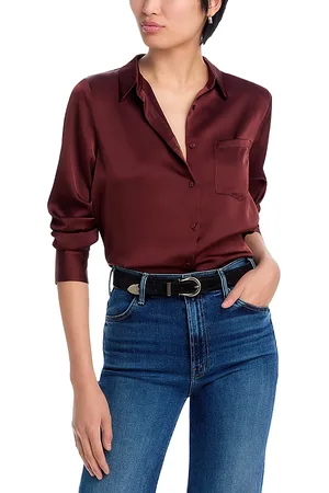 Aqua Satin Button Front Blouse