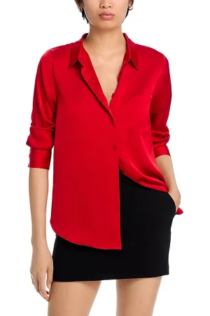 Aqua Satin Button Front Blouse
