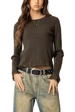 Edikted Distressed Ribbed Knit Sweater