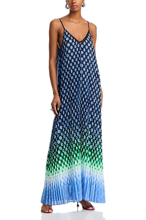 Essentiel Antwerp Printed Deep V Neck Pleated Maxi Dress