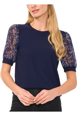 CE&CE Crewneck Mixed Media Short Sleeve Top