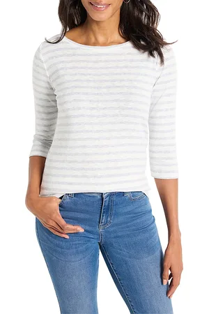 NZT by NIC+ZOE Three Quarter Sleeve Stripe Boat Neck Tee