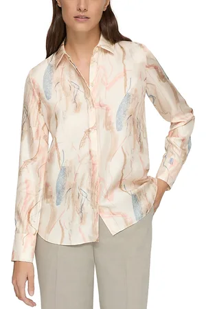 Lafayette 148 New York Silk Scottie Abstract Print Blouse