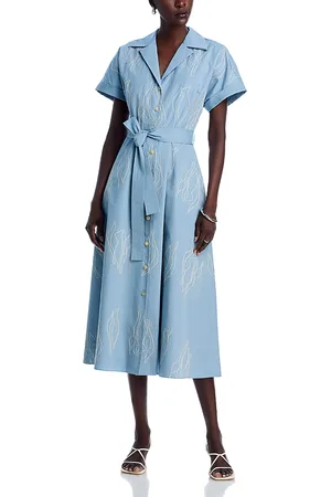 Lafayette 148 New York Embroidered Notch Lapel Midi Dress