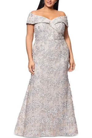 Xscape Off the Shoulder Embroidered Lace Dress