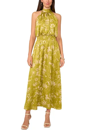 Vince Camuto Printed Halter Neck Smocked Maxi Dress