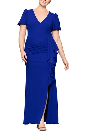 Xscape Plus Long Scuba Crepe V Neck Gown