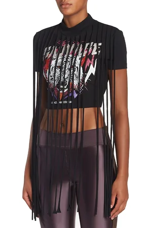 VERSACE Embellished Printed Fringe Tee