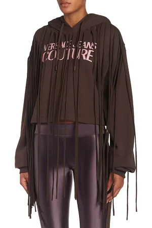 VERSACE Fringe Trim Logo Print Sweatshirt