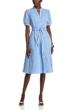 ELIE TAHARI Eyelet Puff Sleeve Fit & Flare Dress