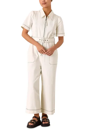 Whistles Petite Denim Pintuck Belted Jumpsuit