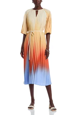 Misook Pleated Ombre Crepe de Chine Dress
