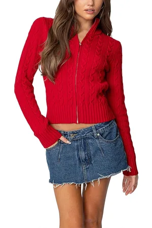 Edikted Ryn Zip Up Cable Knit Cardigan