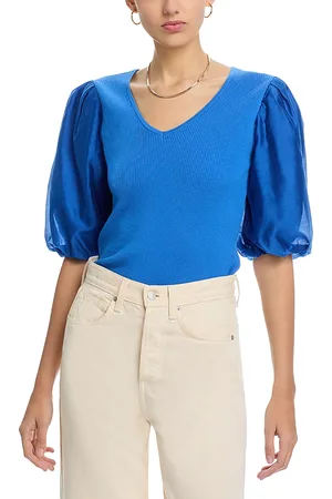 SINGLE THREAD Mixed Media Puff Sleeve Top