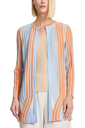 Misook Metallic Stripe Diamond Cutout Knit Jacket