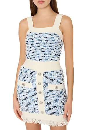 Milly Fringed Textured Tweed Mini Dress