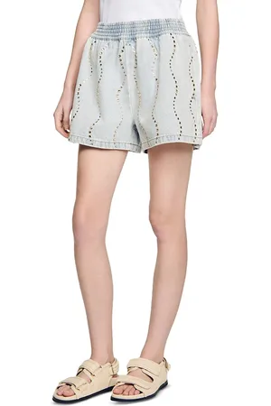 Sandro Beaded Rhinestone Denim Shorts