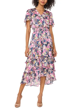 Vince Camuto Crossover Flutter Sleeve Tiered Dress