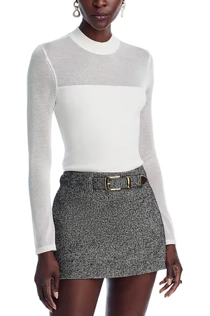 Aqua Sheer Knit Mock Neck Top
