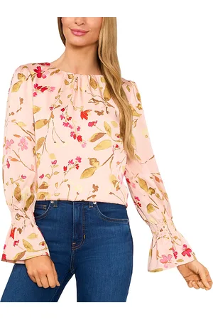 CE&CE Printed Smocked Cuff Crewneck Blouse