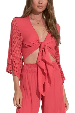 Delan Tie Front Crochet Sleeve Top