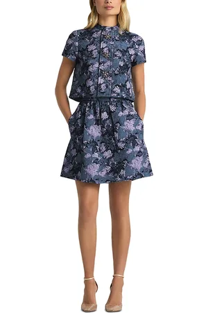 ST. JOHN Floral Metallic Skirt