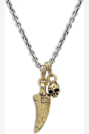 John Varvatos Artisan Sterling Silver & Brass Tooth & Skull Pendant Necklace, 24