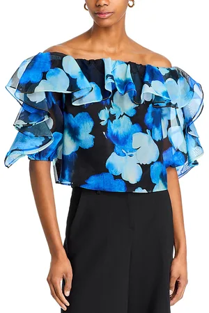 Milly Watercolor Petals Organza Ruffle Top